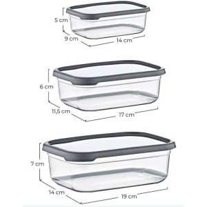 SET 3 TUPPER RECTANGULARES GRIS...