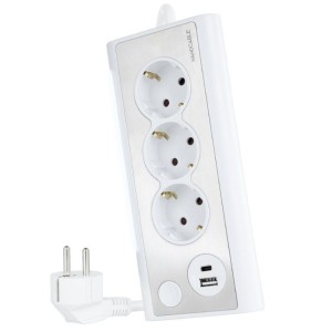 REGLETA 3 TOMAS + 2 USB CON CABLE...