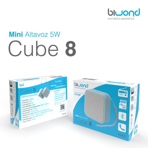 MINI ALTAVOZ BLUETOOTH 5W CUBE 8...