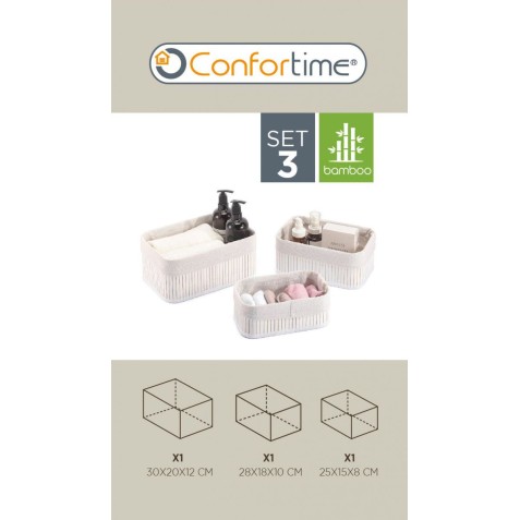 SET 3 CESTAS BAMBU WHITE CONFORTIME