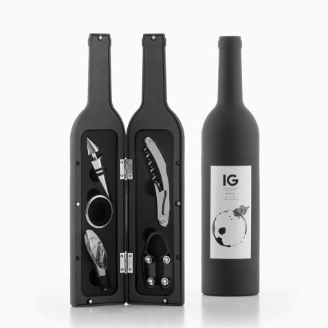 ESTUCHE ACCESORIOS VINO FORMA BOTELLA