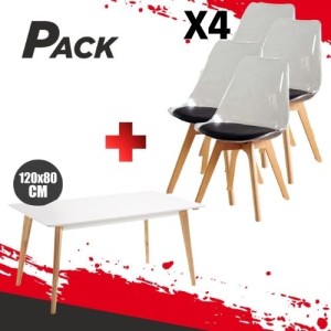 MESA DESIGN D900 120X80CM BLANCA + 4...
