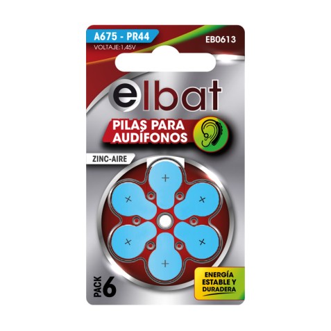 PILAS AUDIFONO A675 PR44 1.45V 6UD ELBAT