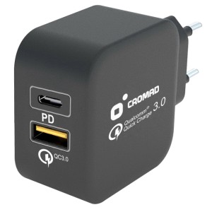 REACONDICIONADO CARGADOR DE CORRIENTE TIPO C + QC 3.0 18W CROMAD