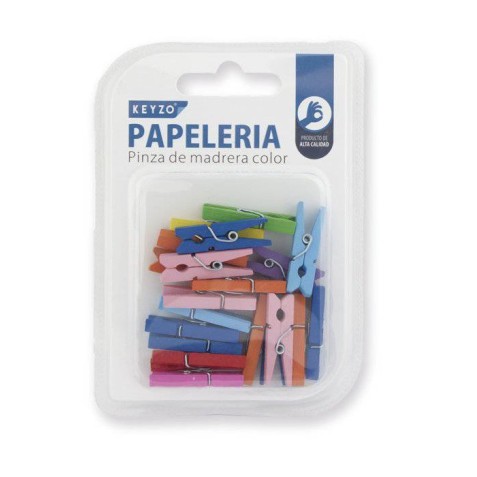 PACK 20 PINZAS MADERA COLORES 3MM KEYZO