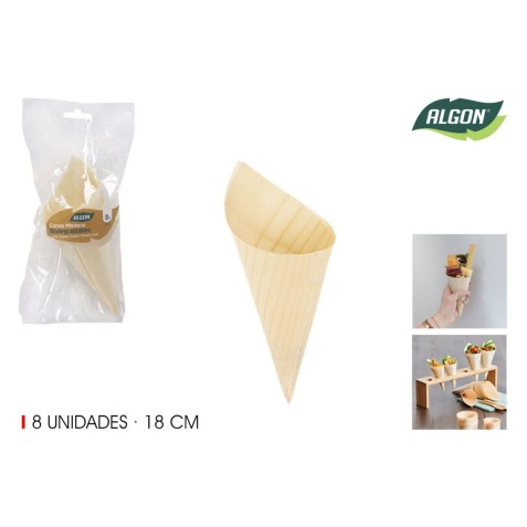 PACK 8 CONOS MADERA APERITIVOS 18CM...