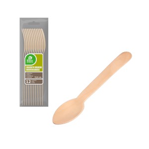 BOLSA 12 CUCHARA POSTRE-CAFE MADERA 13.8CM