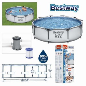 PISCINA CIRCULAR STEEL PRO + BOMBA FILTRO 305CM DIÁMETRO X H76CM BESTWAY
