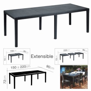 MESA EXTENSIBLE QUEEN ANTRACITA 150-220X90X72CM