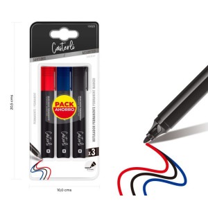 PACK 3 ROTULADORES PERMANENTE PUNTA MEDIA 2-3MM NEGRO, AZUL, ROJO CASTERLI