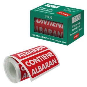 ROLLO 200 ETIQUETAS ADHESIVAS 100X50MM "CONTIENE ALBARA" DOHE