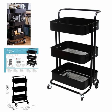CARRO DE COCINA METALICOCON RUEDAS NEGRA
