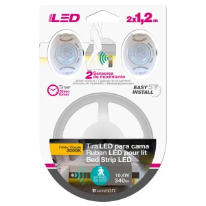 KIT TIRA LED CAMA DOBLE 2 X 1.2M 3000K CON SENSOR
