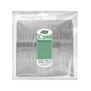 PACK 50 CUCHILLOS PLASTICO REUTILIZABLE PLATA ALGON