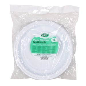 SET 10 PLATOS REDONDOS REUTILIZABLES BLANCOS 20CM ALGON