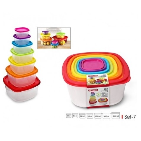 SET DE 7 TUPPERS CUADRADOS APILABLES...