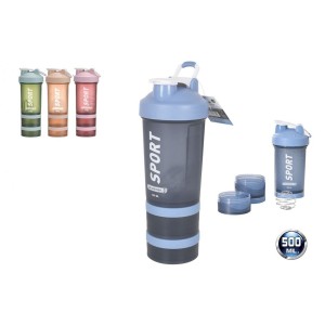 BOTELLA DE AGUA 500 ML SHAKER CON COMPARTIMENTOS