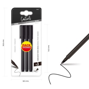 PACK DE 3 MARCADORES PERMANENTE PUNTA MEDIA 1.0MM NEGRO CASTERLI