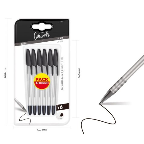 PACK 6 BOLIGRAFOS BASIC 1MM NEGROS...