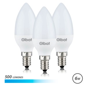 REAC PACK 3 BOMBILLAS LED C37 | 6W | 500LM | E14 | LUZ FRIA | ELBAT
