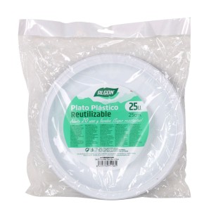 SET 25 PLATOS REDONDOS REUTILIZABLES BLANCOS 25CM ALGON