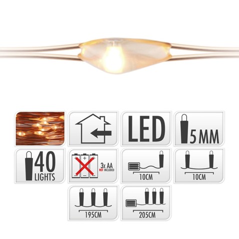 GUIRNALDA A PILAS FIJA 40 LEDS CABLE...