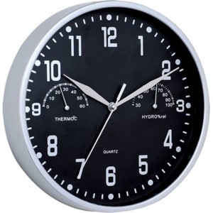 RELOJ DE PARED CON TERMOMETRO REDONDO NEGERO 23CM