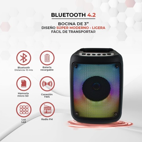 ALTAVOZ BLUETOOTH 3" RGB | TWS | SD |...