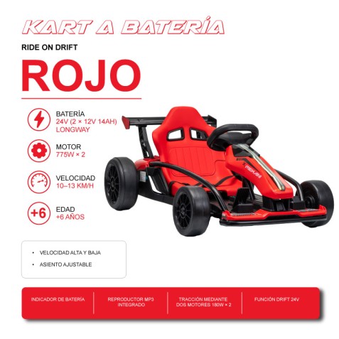 KART A BATERIA RIDE ON DRIFT ROJO