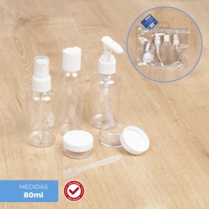 SET 3 ENVASES VIAJE 80 ML CON BOLSA TRANSPORTE