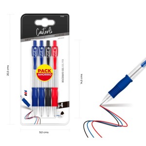 PACK 4 BOLÍGRAFOS GEL 0.7MM AZUL,NEGRO,ROJO CASTERLI