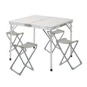 CONJUNTO MESA Y SILLAS PLEGABLES DE CAMPING BLANCA 86X80X70CM GRIS