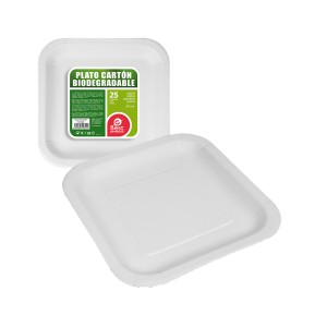 PACK 25 PLATO CUADRADO BLANCO CARTON 20CM
