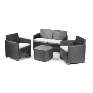 CONJUNTO DE JARDÍN MESA CUADRADA + 3 SILLONES CON COJINES ETNA ANTRACITA