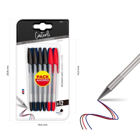 PACK 12 BOLIGRAFOS BASIC 1MM NEGRO,...