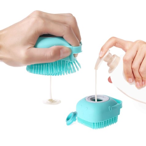 CEPILLO DISPENSADOR CHAMPU MASCOTAS AZUL