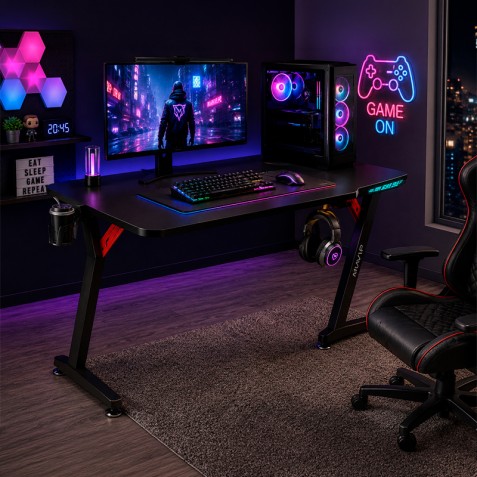 MESA GAMING PRO300 FIBRA CARBONO LUZ...
