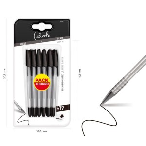 PACK 12 BOLIGRAFOS BASIC 1MM NEGRO CASTERLI