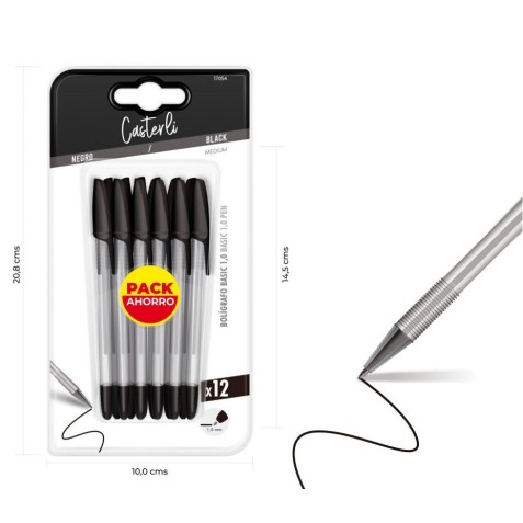PACK 12 BOLIGRAFOS BASIC 1MM NEGRO...