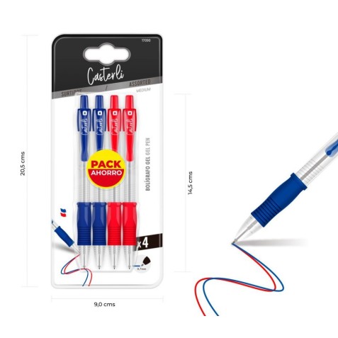 PACK 4 BOLÍGRAFOS GEL 0.7MM AZUL,ROJO...