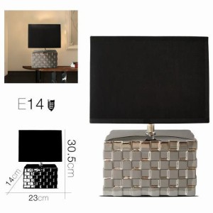 LAMPARA PLATEADA PANTALLA NEGRA 23X14X30CM