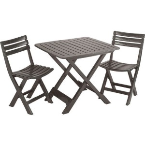 CONJUNTO DE JARDIN PLEGABLE 2 SILLAS Y MESA ANTRACITA