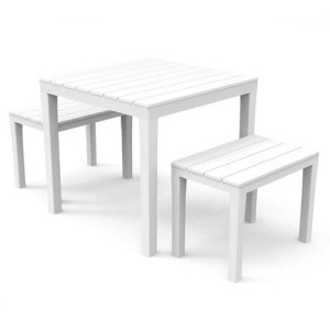 CONJUNTO DE JARDIN MESA + 2 BANQUETAS PAPUA BLANCAS