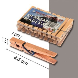 PACK 20 PINZAS DE ROPA GRANDES MADERA