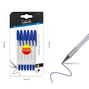 PACK 6 BOLIGRAFOS BASIC 1MM AZUL CASTERLI