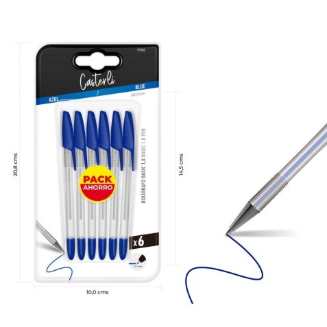 PACK 6 BOLIGRAFOS BASIC 1MM AZUL...