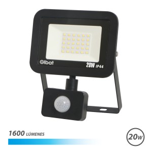 FOCO LED SERIE SLIM 20W CON SENSOR 6500K COLOR NEGRO ELBAT