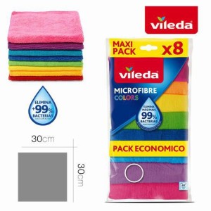 PACK 8 BAYETAS MICROFIBRAS 8 COLORES 30X30 VILEDA