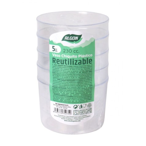 SET 5 VASOS PLASTICO REUTILIZABLE...