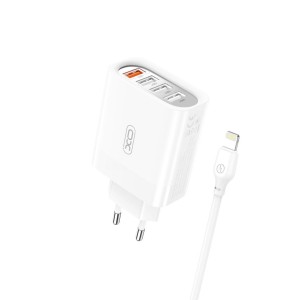 CARGADOR DE CORRIENTE L100 4XUSB + CABLE 2.4A LIGHTNING XO